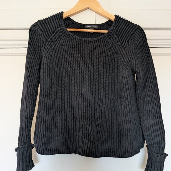 MNG Mango heavy knit cable sweater, black, size XS - Picture 1 of 4